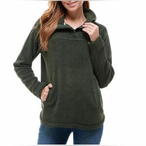 Thread & Supply Olive Green Sherpa Cozy Fleece Pullover | Quarter Snap | Med